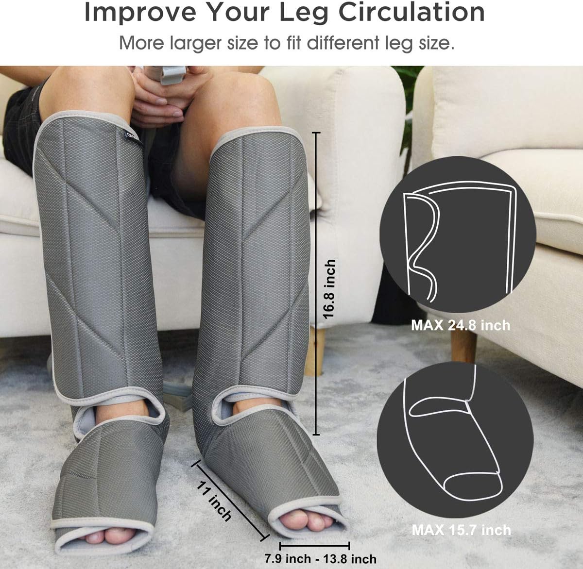 RENPHO Leg Compression Massager for Circulation and Relaxation, Rechargeable Air Compression Foot and Calf Massage, with 3 Intensity 2 Modes, Useful for Leg Muscle Fatigue Relief for Home Office: Health & Personal Care