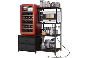 Cooday Mini Fridge Stand with Storage, Microwave and mini Fridge Stand with Power Outlet, Coffee Bar,Kitchen Baker,for Dorm,Office(Black)