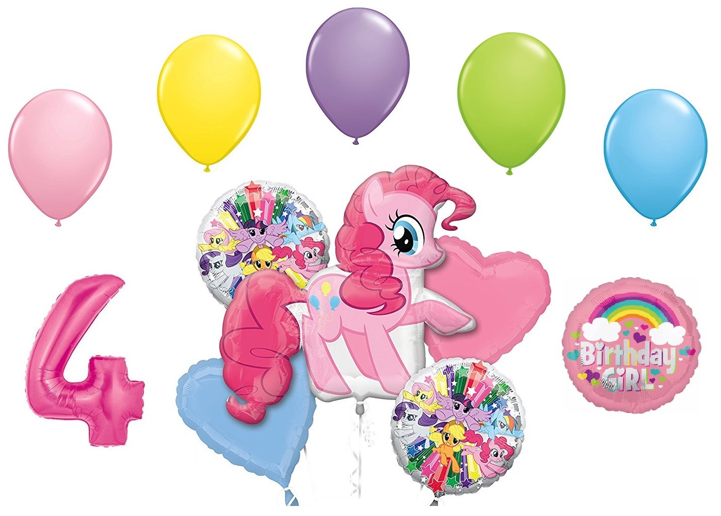 My Little Pony Pinkie Pie and Rainbow Dash 4th Birthday Party Supplies 12 Piece Mylar & Latex Balloons Set Latex and Mylar Balloon Set