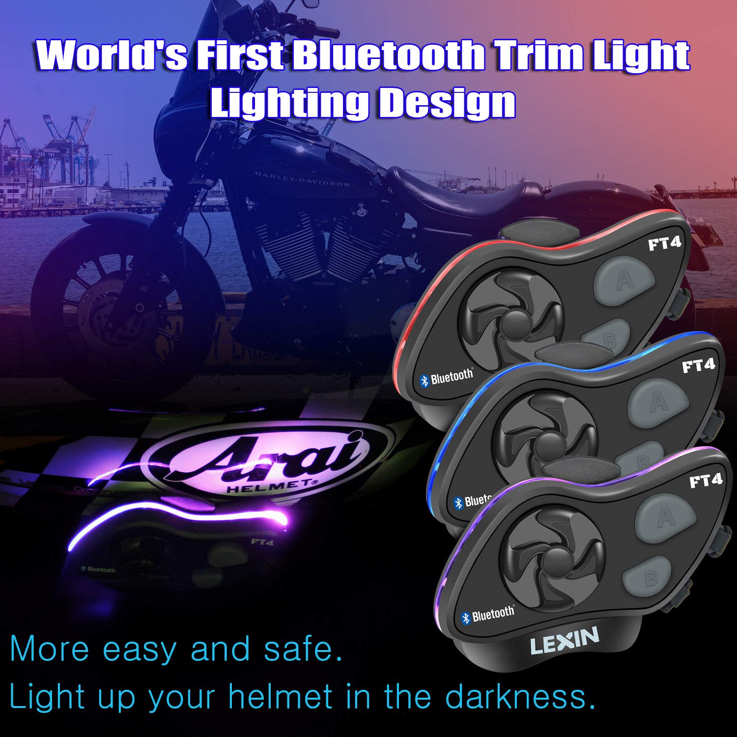 moto auricolare bluetooth con FM casco interfono bluetooth con  cancellazione del rumore comunicazione Bluetooth per moto interfono  Bluetooth per moto fino a 4 riders LEXIN LX-B4FM interfono moto Elettronica  per moto Auto