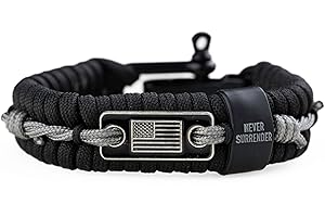 IHEARTDOGS Hero Company Never Forgotten Paracord Bracelet - Tactical Survival Bracelet for Men with Bronze USA Flag - Helps Pair Military Veterans with a Companion Dog