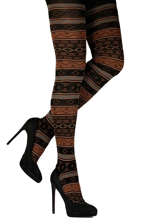 CRÖNERT Strumpfhose Strickstrumpfhose Geometrie/Azteken 72605 mittelbraun