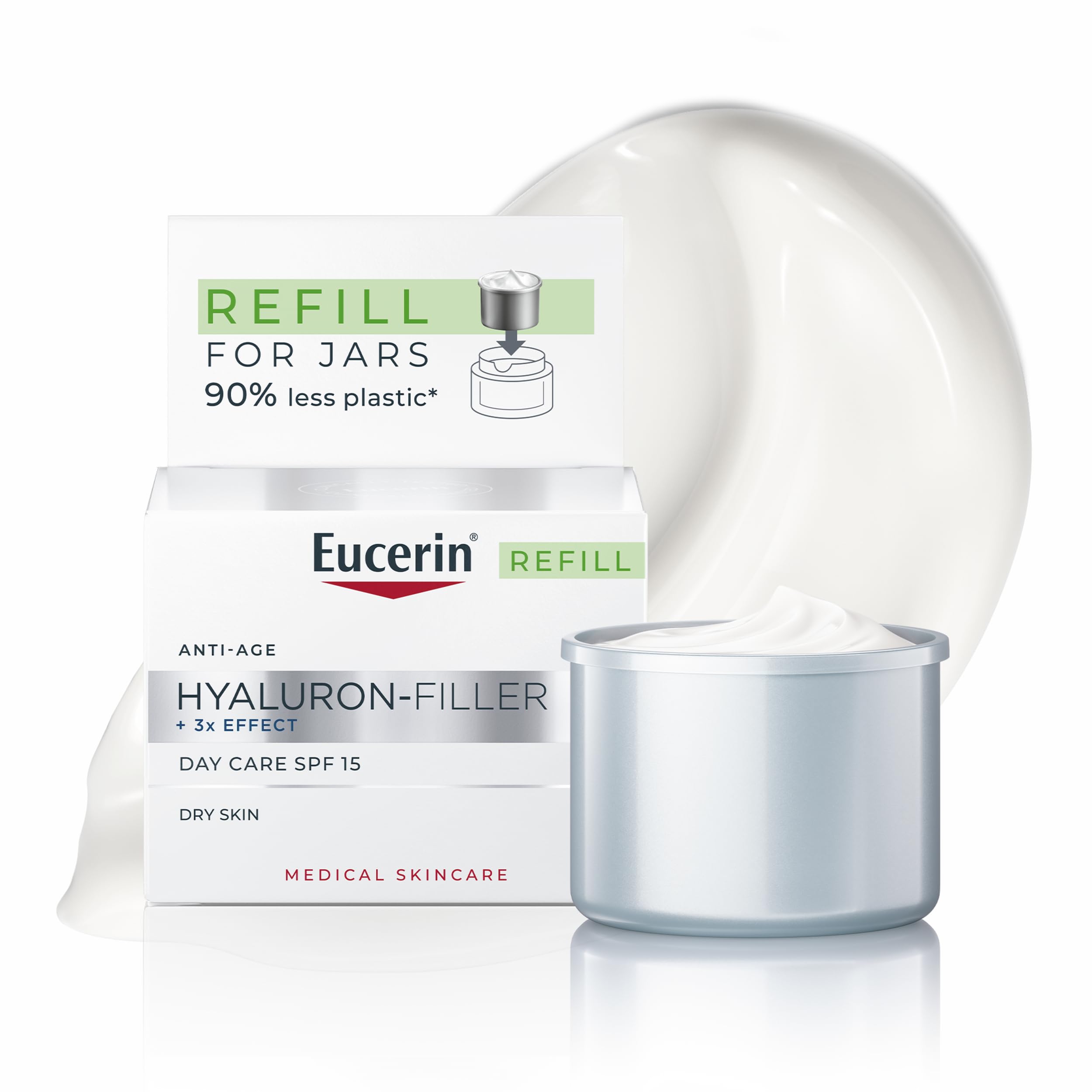 Eucerin Hyaluron-Filler Day Cream SPF 15 (Dry Skin) Refill 50ml, Anti-Wrinkle Day Cream for Refined Skin, Nourishing Moisturiser with Hyaluronic Acid and Collagen