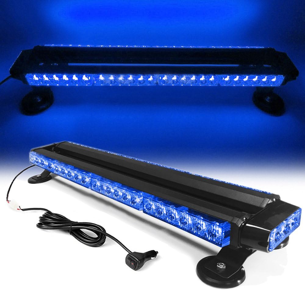 26" 54 LED 7 Flash Mode Traffic Advisor Double Side Emergency Warning Security Vehicle Roof Top Strobe Light Bar with Magnetic Base for Undercover or Tow Truck Construction (Blue)