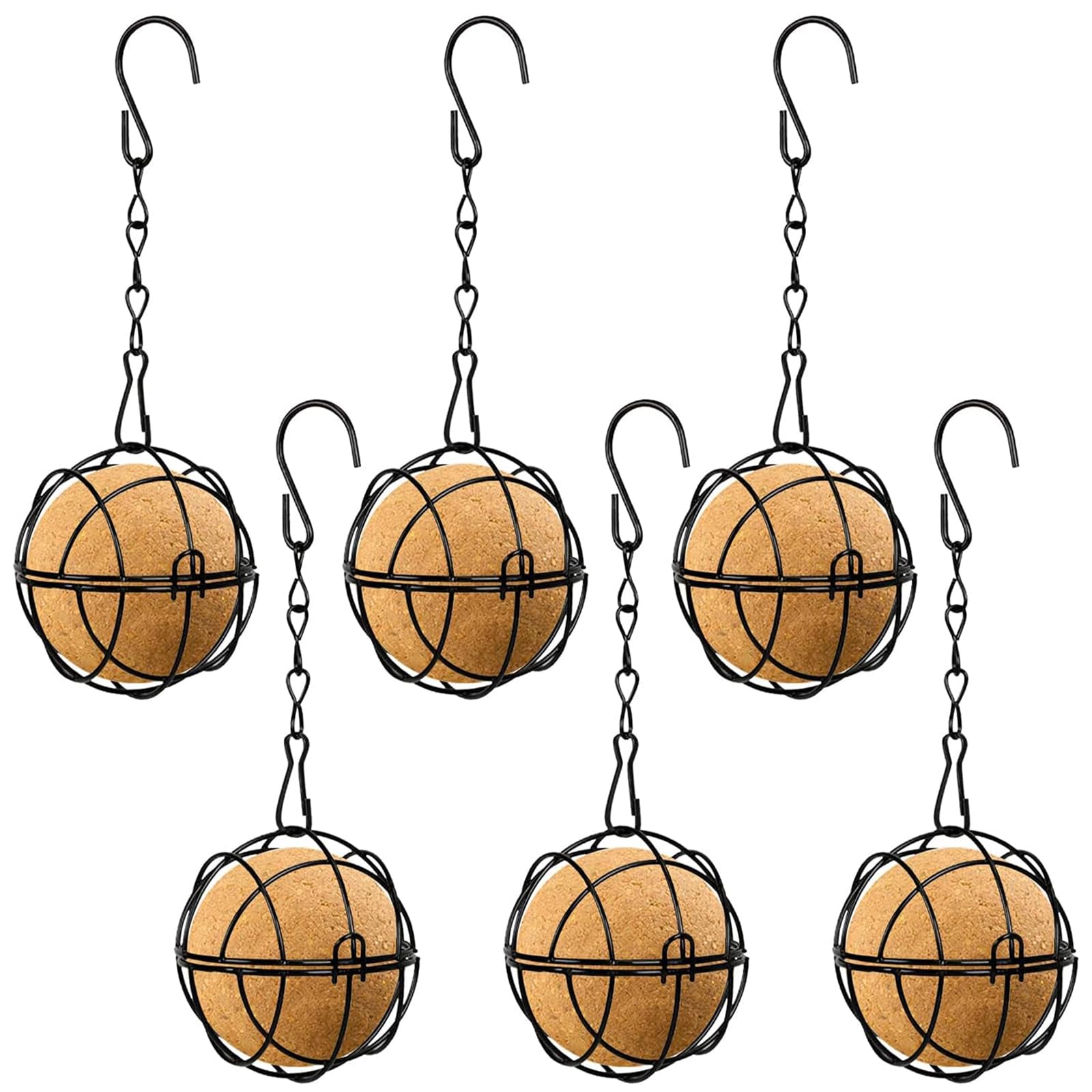 6Pcs Fat Ball Feeder, Bird Feeders Hanging Station with S-Shaped Hooks, Squirrel Proof Metal Suet Balls Bird Feeder Holder, Outdoor Garden Wildlife Small Birds Finch Sparrow Robin Feeding