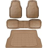 CAR PASS Heavy Duty Rubber Beige Car Floor Mats & Cargo Liners, Deep Dish All-Weather Trunk Mats Durable Anti-Slip 3D Rhombus Waterproof Trim to Fit Liner Universal Fit Auto,Sedan,SUV,Truck, Beige