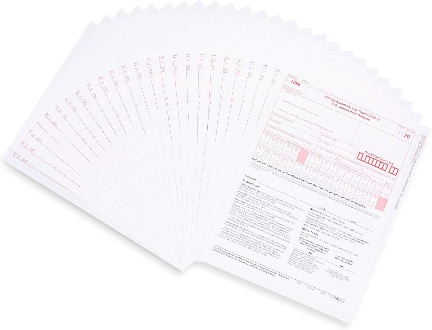 1096 Transmittal 2020 Tax Forms, 25 Pack of 1096 Summary Laser Forms, Compatible with QuickBooks and Accounting Software : Office Products