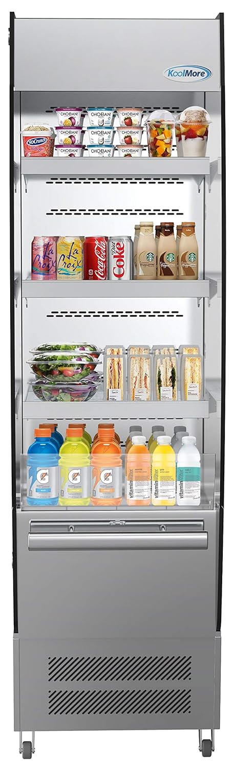 KoolMore Open Air Merchandiser Cooler Grab and Go Refrigerator with LED Lighting and Night Curtain - 7.7 cu.ft