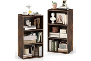 Tangkula 3-Cube Bookcase, Floor Standing Open Bookshelf w/7-Position Adjustable Shelf, Anti-Toppling Kits, 3-Tier Cubby Stora