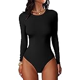 ANRABESS Women Long Sleeve Crew Neck Bodysuits Top 2025 Fall Slim Fit Ribbed Knit Soft Basic Tee Shirts