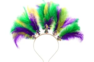 YAHPERN Mardi Gras Headbands for Women Mask Fleur De Lis Hairband Carnival Feather Headwear Mardi Gras Hair Accessory Gifts