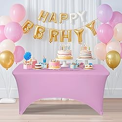 6 Pack 6 Feet Pink Spandex Tablecloth for