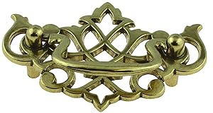Chippendale Satin Brass Drawer Bail Pull Handle 2-1/2" - Antique Cabinet, Vintage Cupboard, Old Desk Reproduction Restoration Hardware + Free Bonus (Skeleton Key Badge) HRT-P4130-P-1067-B-1740 (6)