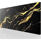 KTRIO Large Gaming Mouse Pad Desk Mat, Superior Micro-Weave Cloth, Non-Slip Rubber Base, Stitched Edges, Water-Resistant, for Gamer, Office & Home, 31.5 x 15.7 Inch, Black Gold