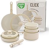 GreenLife 10 Piece Nonstick Pots & Pans Set, Detachable Handle & Stackable Cookware Set, Non Toxic PFAS-Free Skillets, Induction Kitchen Pans, Space Saving, Serving Bowls, Oven Safe, Speckled Cream
