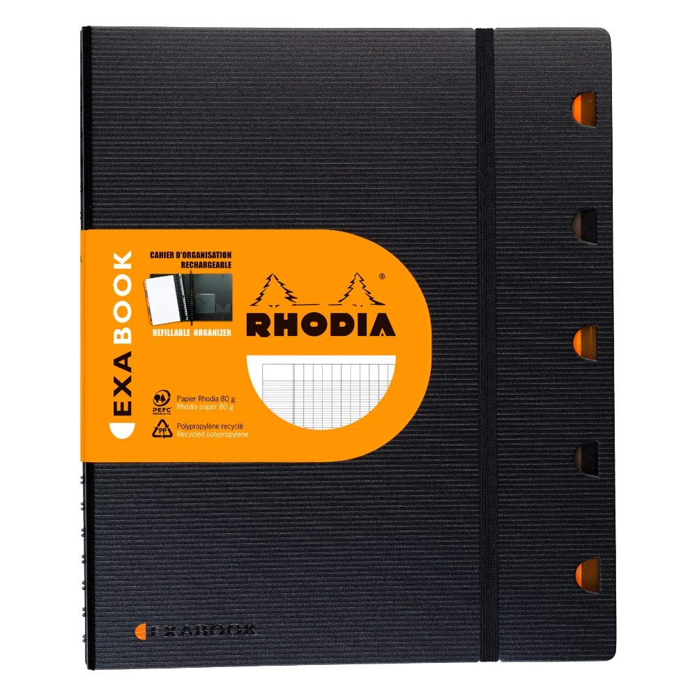 RHODIA 132151C - Exabook Black A4+ Refillable Organizer Notebook | Large Seyès Tiles | 160 Detachable Perf. 4 Holes Clairefontaine Paper 90g - Polypro Cover (Plastic) - Rhodiactive