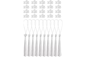 Tupalizy 10PCS Mini Silky Handmade Bookmark Tassels with 20PCS 2025 Year Charms for Graduation Keychain Earring Jewelry Making Wedding Favors Souvenir Gifts Tags DIY Craft Projects, White and Silver