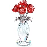 Red Crystal Rose Bouquet Figurines Gifts for Her Women Anniversary Birthday Valentine's Day Presents for Girlfriend Wife Romantic Rose Bouquet Floral for Home Decor