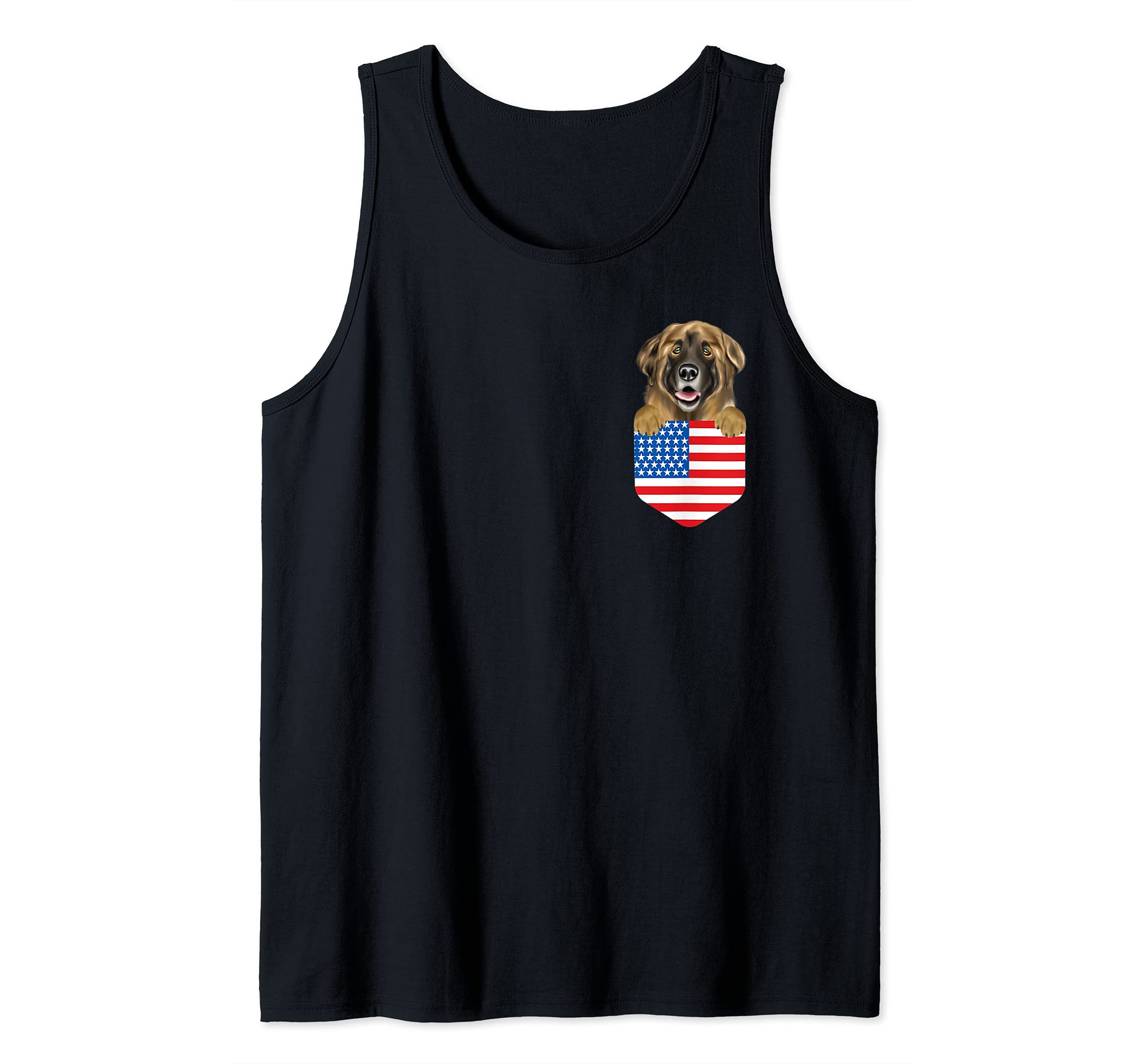 America Flag Leonberger Dog In Pocket Tank Top