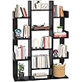 Aheaplus Bookshelf, Tree-Shaped Bookcase Storage Shelf with 13 compartments, Books Organizer Display Cube Shelves, Industrial Free Floor Standing Wood Open Bookshelves, Black