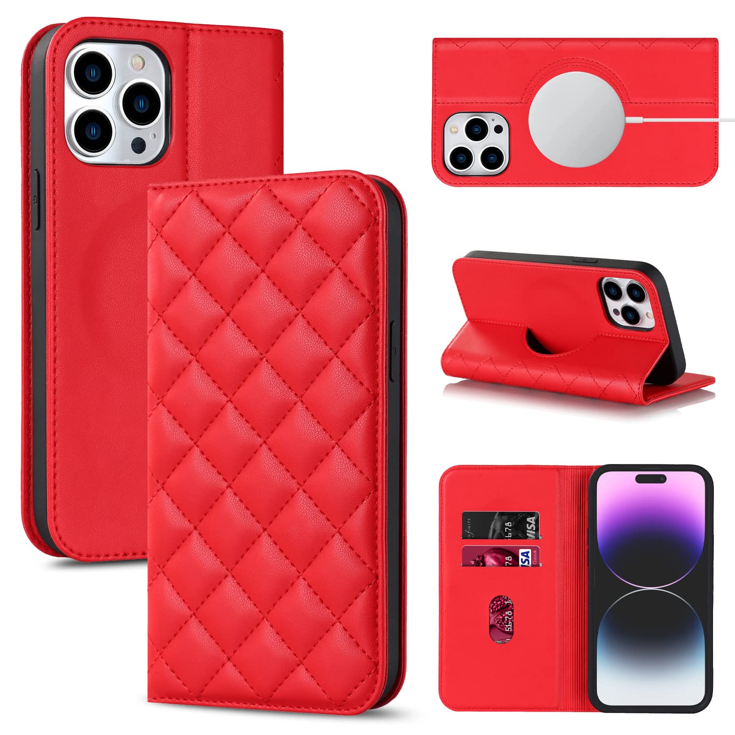 SINQERISHT Mobile Phone Case for Apple iPhone 13 Mini Case PU Leather Flip Case Compatible with MagSafe Mobile Phone Case with Stand Function and Magnetic Closure Shockproof Flip Protective Case (Red)