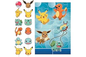 AMSCAN Pokemon Multicolor Selfie Scene - 59" x 65" Backdrop with Props - Pack of 16 - Fun & Interactive Design - Ultimate Party Fun for Pokemon Fans