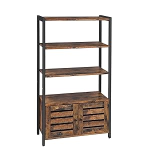 VASAGLE Industrial Storage Cabinet, Bookshelf, Bookcse, Bathroom Floor Cabinet with 3 Shelves and 2 Shutter Doors in Living Room, Study, Bedroom, Multifunctional, Rustic Brown ULSC75BX