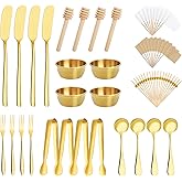 Foyucool 94 Pcs Charcuterie Board Accessories, Stainless Steel Cheese Spreaders Forks Spoons Mini Serving Tongs Honey Dippers
