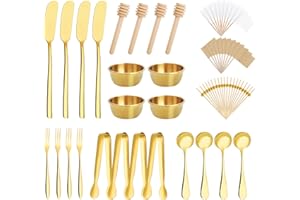 Foyucool 94 Pcs Charcuterie Board Accessories, Stainless Steel Cheese Spreaders Forks Spoons Mini Serving Tongs Honey Dippers