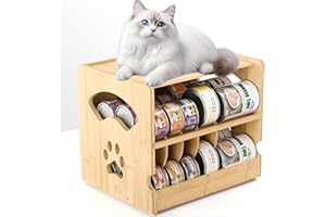 HOSASSPER Upgraded Bamboo Cat Food Can Organizer - FIFO Pantry Storage Rack, Holds 42 (3oz) Cans, Stackable Pet Food Can Organizer for Kitchen Pantry (1)