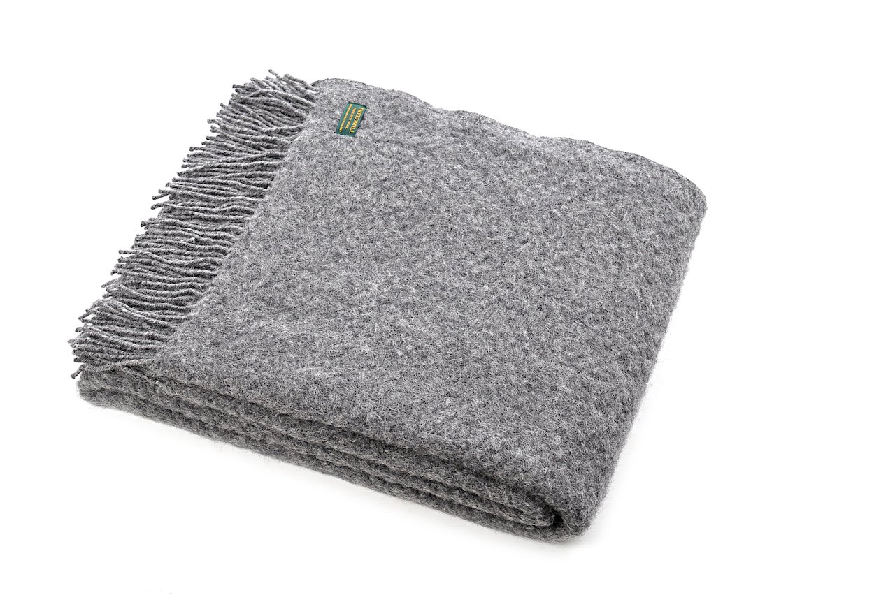 TWEEDMILL TEXTILES 100% PURE NEW WOOL SOFA THROW BLANKET - WAFER SLATE GREY