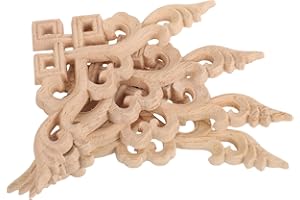 Amosfun 4pcs 10x10cm Decorative Wood Appliques Trim Wooden Furniture Corner Onlays for Cabinet Door Bed Home