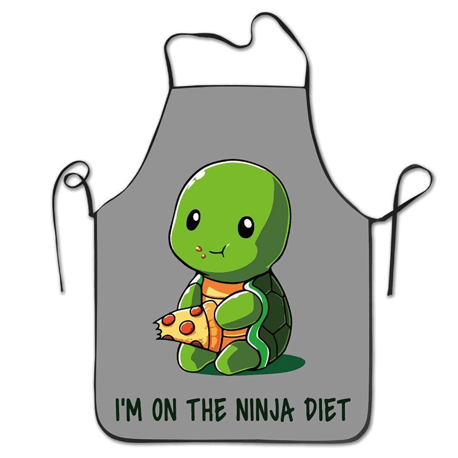 Turtle On A Ninja Diet Unisex Adult Kids Children Durable Cooking Baking Kitchen Restaurant Chef Apron Pinafore with Neck Strap One Size