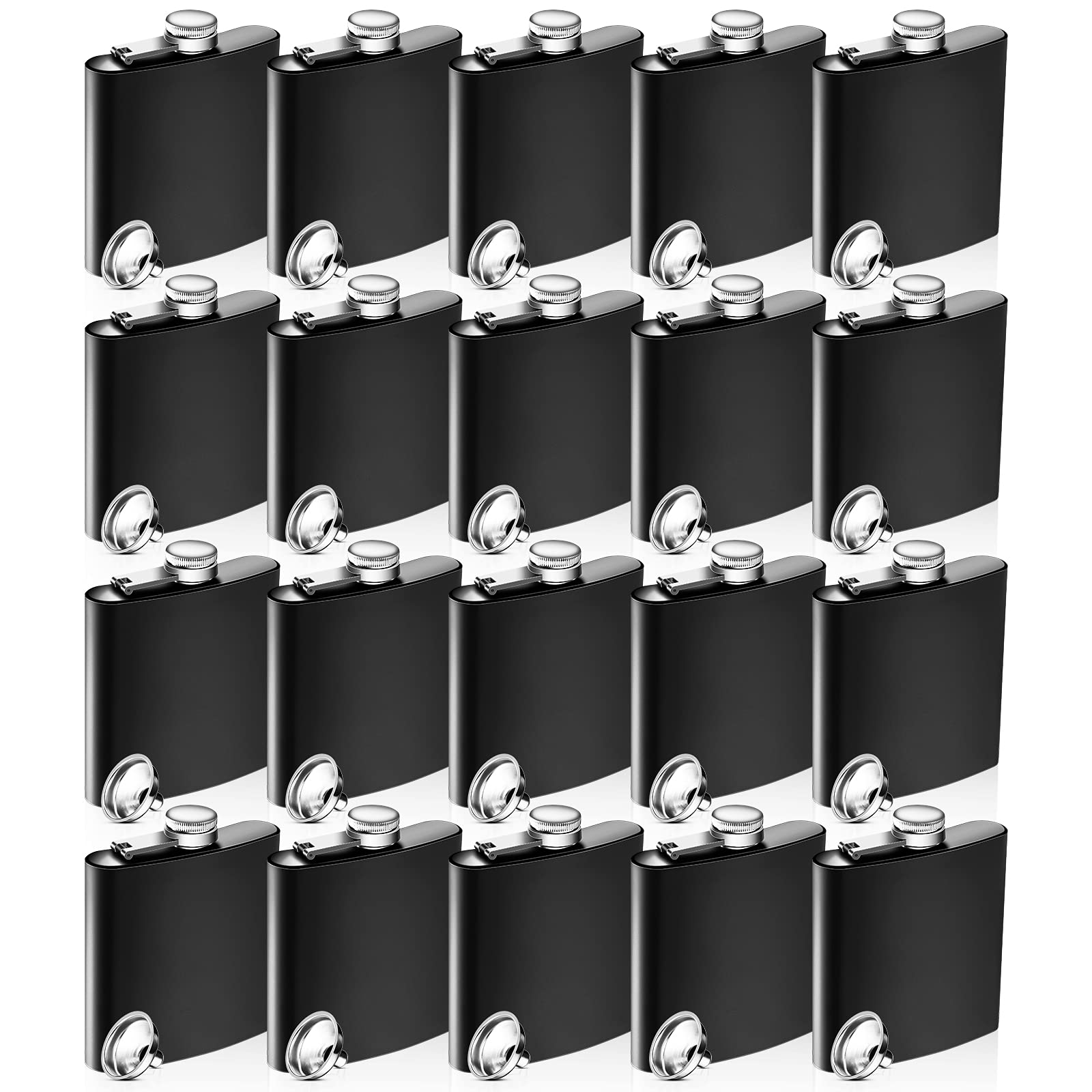 Photo 1 of 20 Pieces Stainless Steel Hip Flask 8 oz Matte Black Flask Set Leak Proof Liquor Drinking Metal with 20 Pieces Funnel for Men Women Wedding Party Group Camping Supply