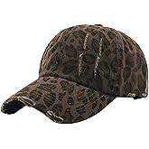 Leopard Print Baseball Cap for Women Vintage Washed Distressed Adjustable Trucker Hat