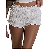 Verdusa Women's Y2K Eyelet Ruffle Shorts Tiered Frill Lace Mini Bloomers Floral Micro Shorts