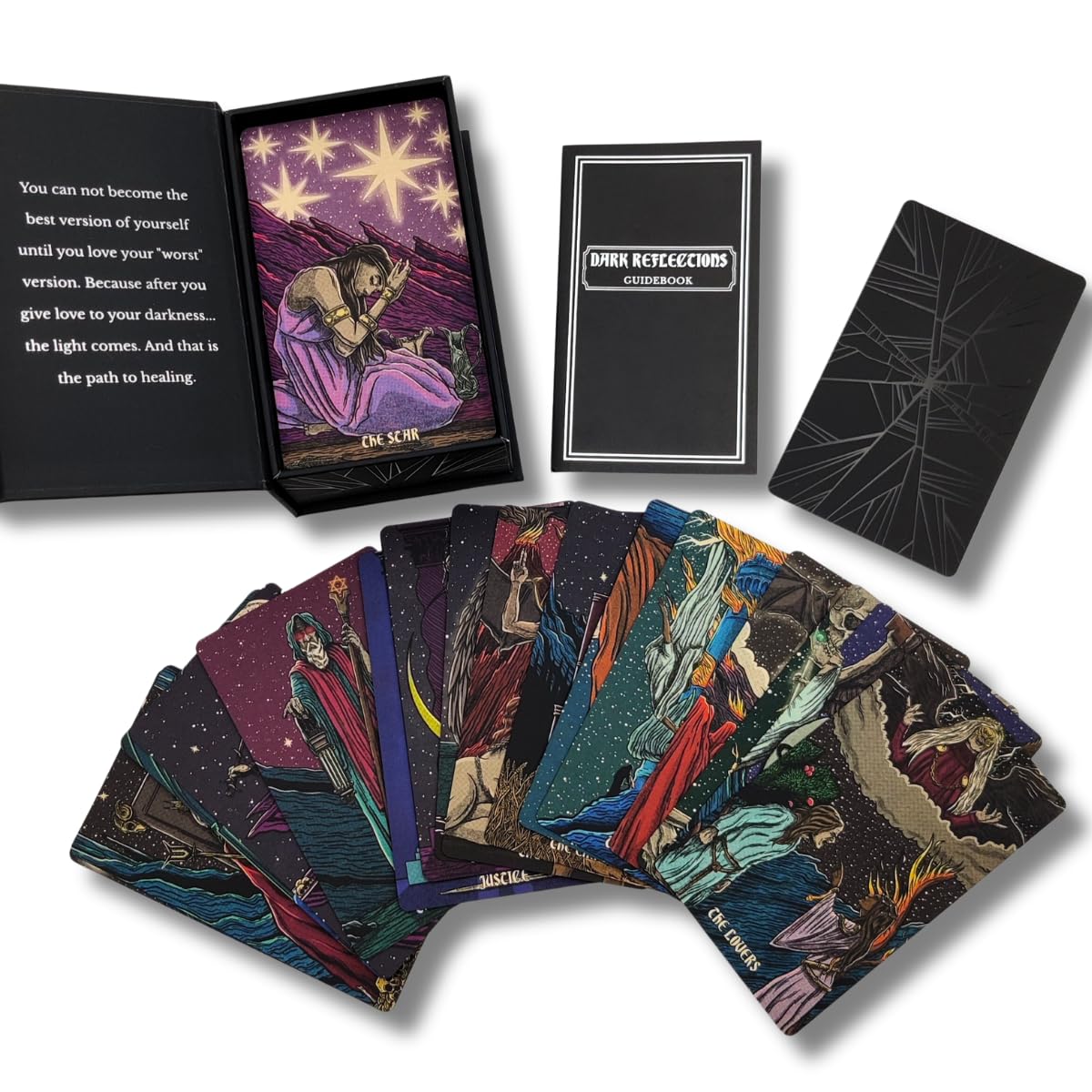 Dark Reflections Tarot Shadow Work Cards Deck, Unique Art Work with Guide Book for Beginners - A Minimalist Tarot Large Deck, Major and Minor Arcana Full Tarot Deck with 78 Cards