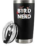 Bird Nerd Bird Lover Gifts For Women Men Ornithologists for Girlfriend Boyfriend Mom Dad Sister Friend Nature Lover Vacuum Insulated Stainless Steel Tumbler with Removable Lid and Straw 20 oz Black