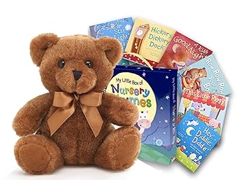 Amazon.com: Bedtime Story - Juego de libros blandos para niños en una caja, colección de 6 libros de historia, con un oso marrón de peluche, libros de historia y peluche para niños: