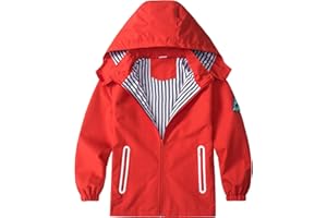 IjnUhb Boys Rain Jacket with Detachable Hood Lightweight Raincoats for Kids