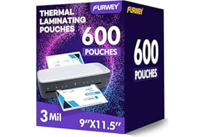 FURWEY 600 Pack Laminating Sheets, 3 Mil, 9 x 11.5 Inches Thermal Laminating Pouches Lamination Sheet Paper for Laminator, Clear, Letter Size, Office and School Supplies