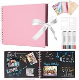 DazSpirit Photo Album Scrapbook 80 Page Kit with 12 Metallic Pens Pink