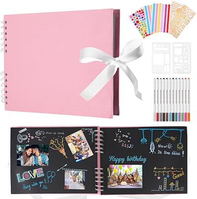 DazSpirit Photo Album Scrapbook 80 Page Kit with 12 Metallic Pens Pink