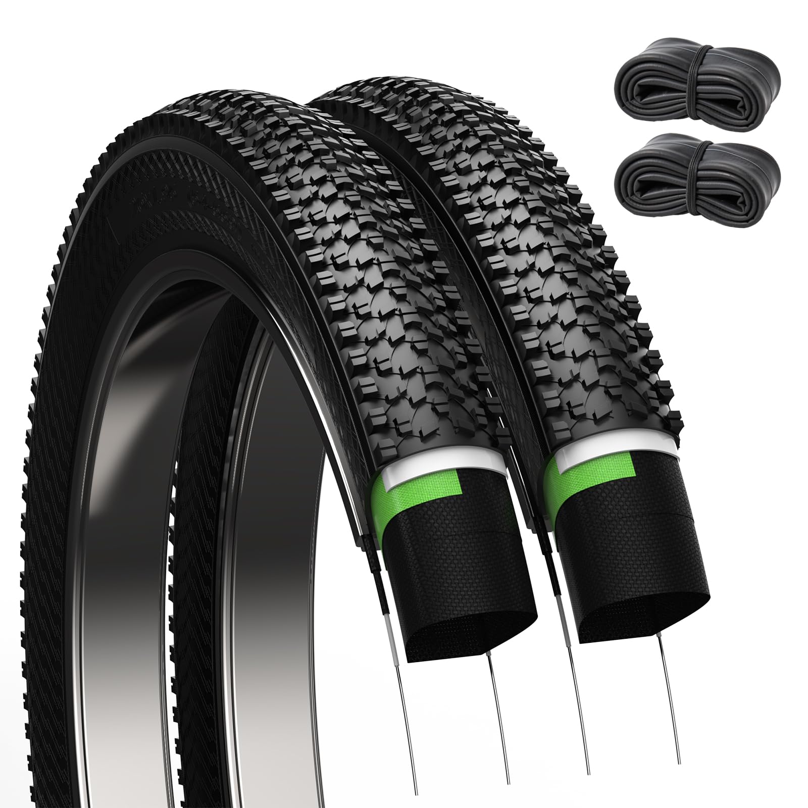 Photo 1 of Mountain Bike Tires 26x1.95 Inch 2-Pack - Puncture-Resistant & Wear-Resistant Foldable Hybrid Tires with 2 Inner Tubes & Levers, Aggressive Tread for Trail, Commuter, Off-Road (26x1.95-30TPI)