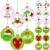 Christmas Decorations, 12 Pcs 2.4" Green & White Shatterproof Christmas Ornaments Set with Hooks, Xmas Classic Tree Balls for Holiday Indoor Outdoor Décor, Wreath, Garland, Party Décor