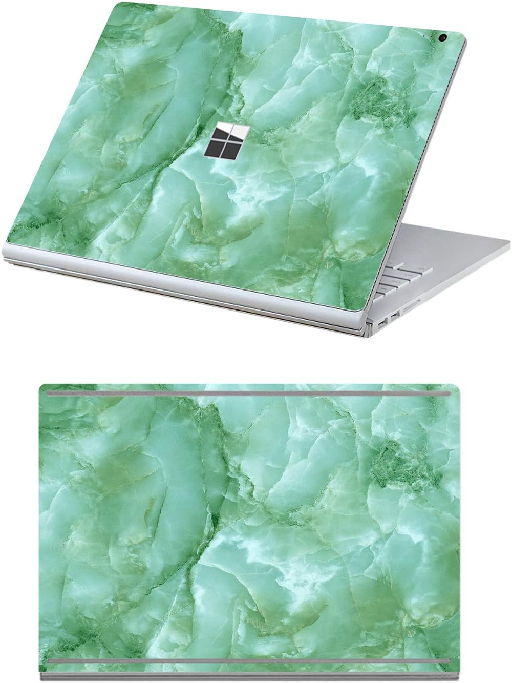 MasiBloom® 2 in 1 Full Body Protector Sticker Decal Protective Laptop Cover Skin for 13" 13.5 inch Microsoft Surface Book 2 (2017 Released) (for 13.5" Surface Book 2, Marble- Light Green)