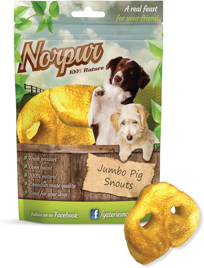 Norpur Jumbo Pig Snouts Dog Treats (5Pack) Natural, Healthy Training