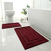 HOMEIDEAS Bathroom Rugs Sets 2 Piece, Super Soft and Absorbent Non Slip Microfiber Machine Washable Bath Mat Set (20" x 32" + 16" x 24", Burgundy Red)