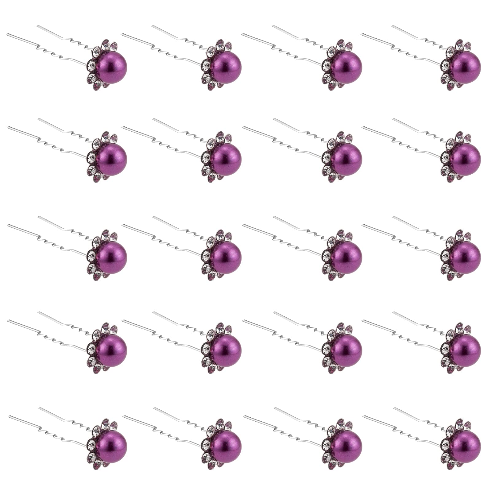 ZOUIQSS 20 Pack (Purple) Pearl Crystal Hair Pins Flower Rhinestone Hair Clips for Bridal Wedding Women Hair Jewelry Accessories,with Clear Container