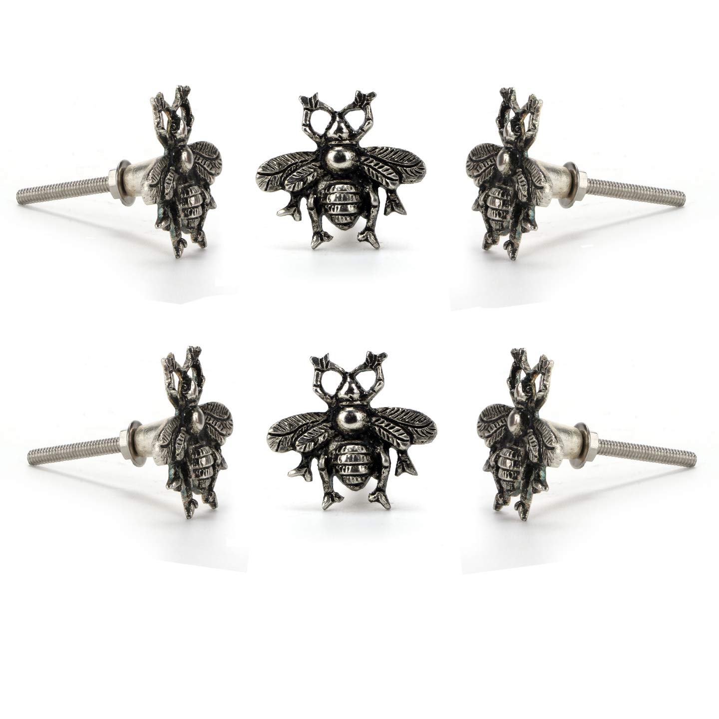 Perilla Home Set of 6 Bee Chrome Knob Furniture Knob for Home Decorative Pull for Cabinet Drawer Cupboard Dresser Bathroom Kitchen Wardrobe
